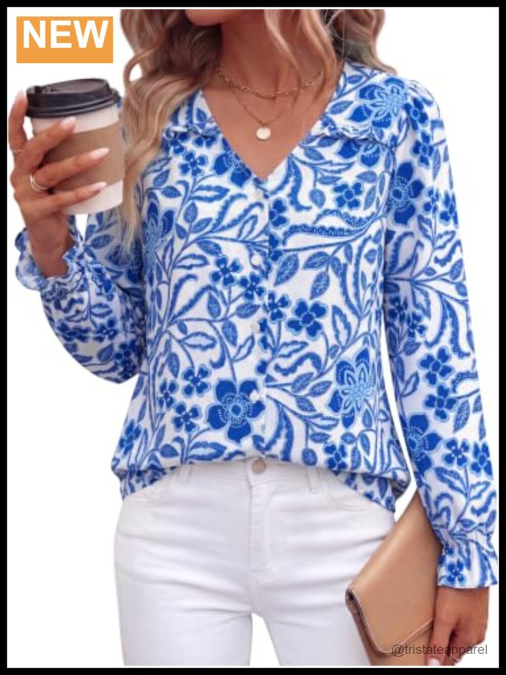 Women's V Neck Long Sleeve Blouse Button Down Floral Ruffle Cuff Boho Top |